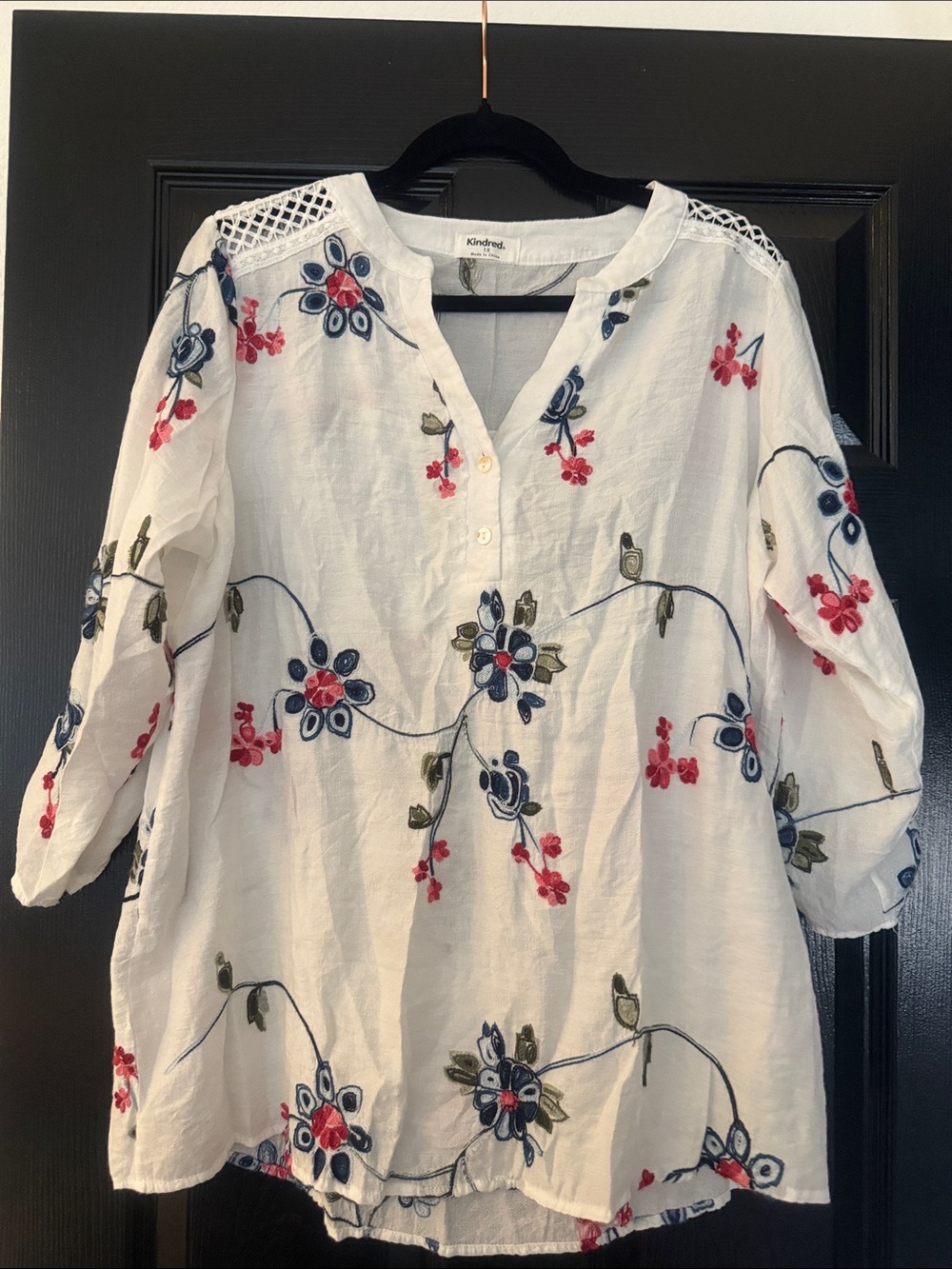 White Embroidered Floral Peasant Top